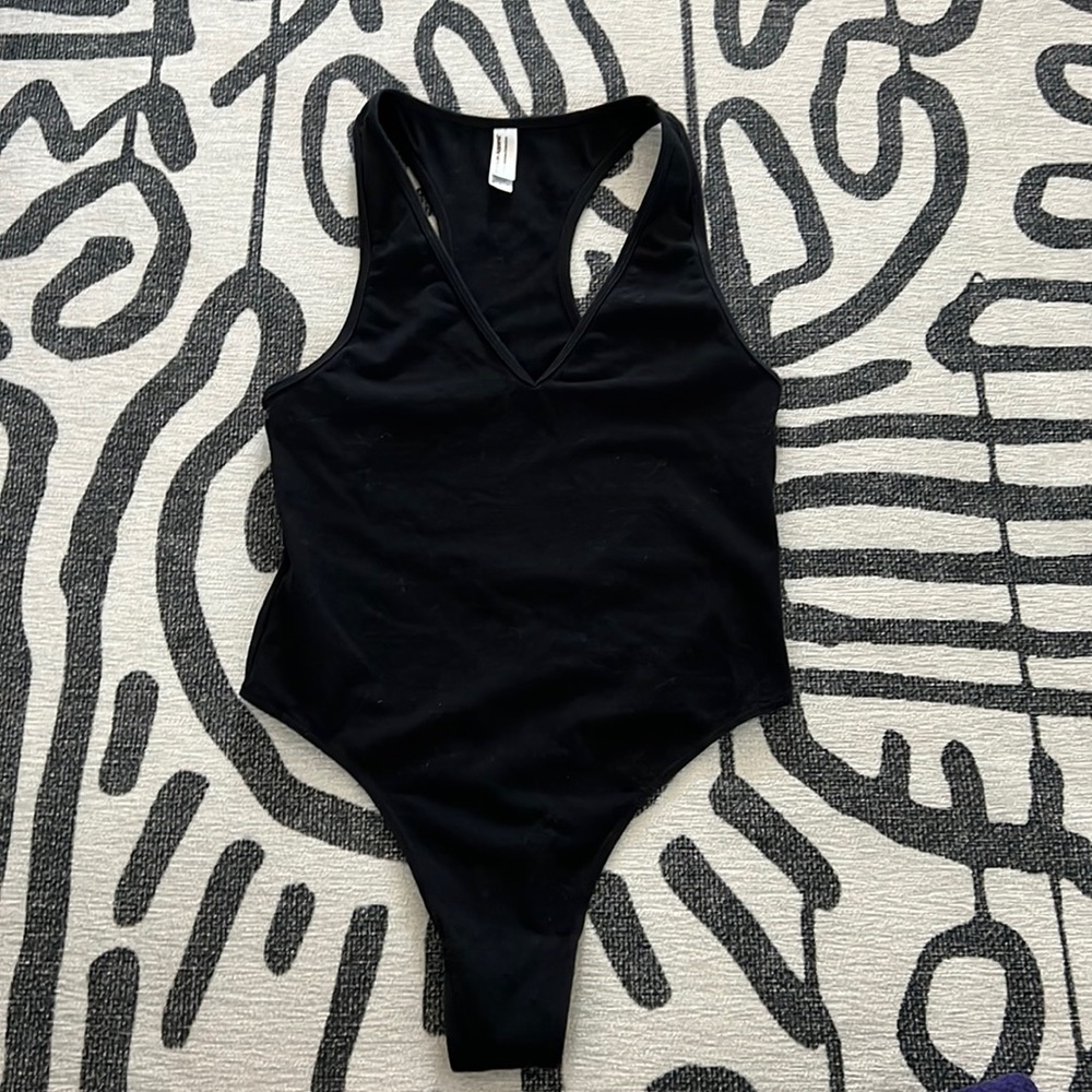 Racerback V neck spandex thong bodysuit